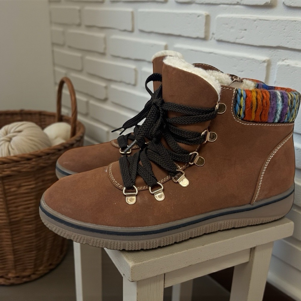 Bjorndal ‎ Brown Suede Y2k Fur Lined Lace Up Hiking Cottagecore Grunge Sz8